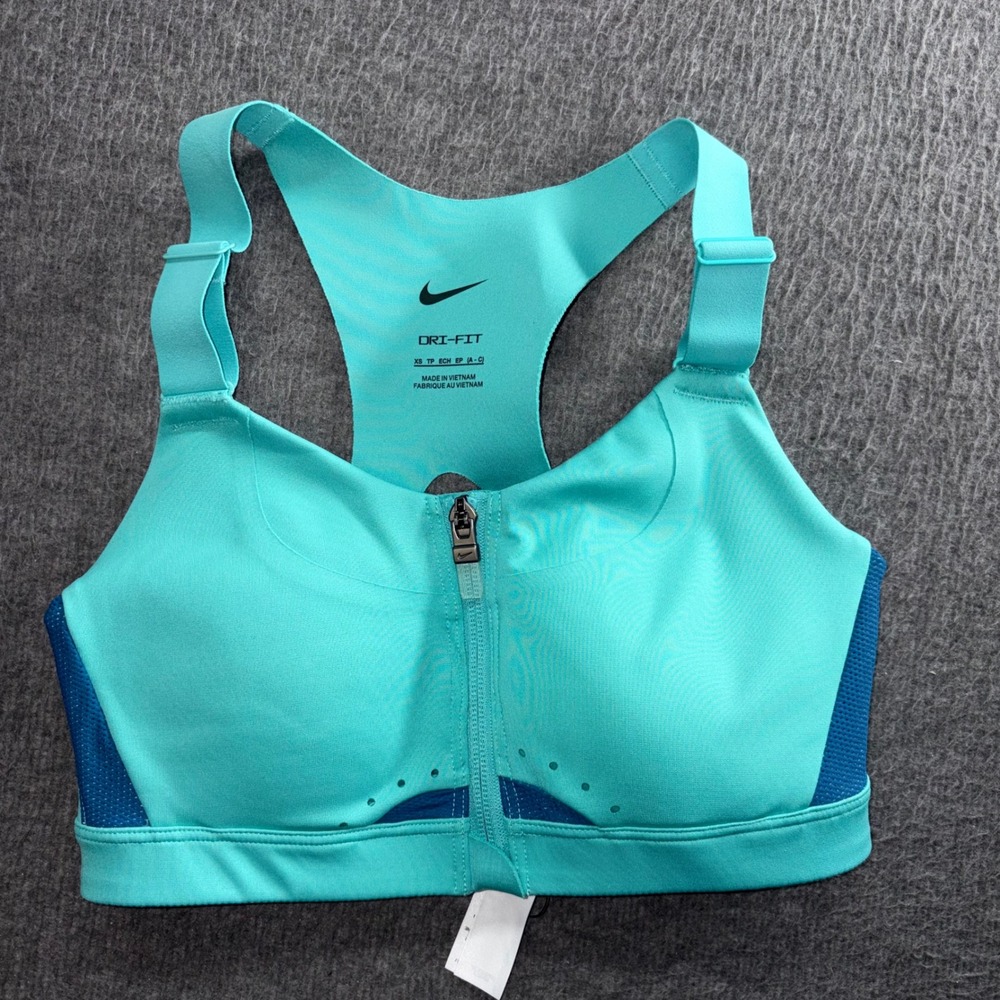 Nike Dri-FIT High Support Front Zip Sports Bra Teal Blue DD0436-392 XS A-C